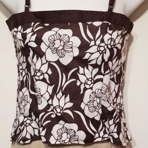 🐢 H&M brown & white linen crop top sz4